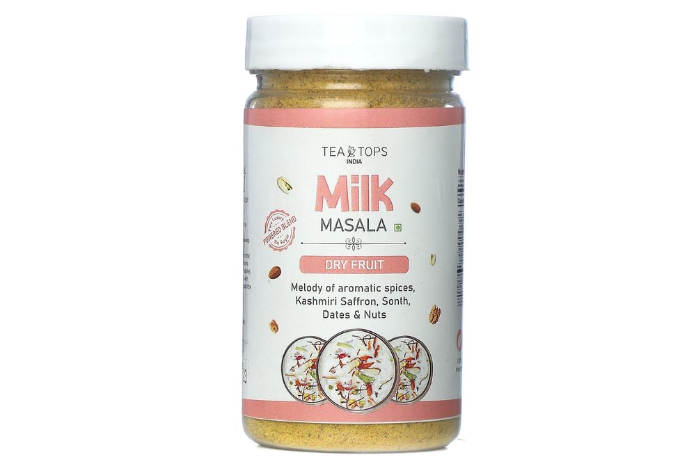 Tea Tops India Milk Masala | Melody of aromatic Spices, Saffron, Sonth, Date & Nuts | Naturally sweetened with Dates Powder | Powdered Nut Milk Mix | Dry Fruit Powder | 100 g