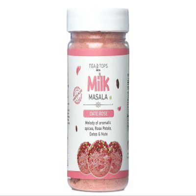 Tea Tops India Milk Masala|Melody Of Aromatic Spices,Rose,Beetroot,Date&Nuts|Naturally Sweetened With Dates Powder|Powdered Rose Milk Mix|Rose Latte|Rose Milkshake Mix|100 G(Date Rose)
