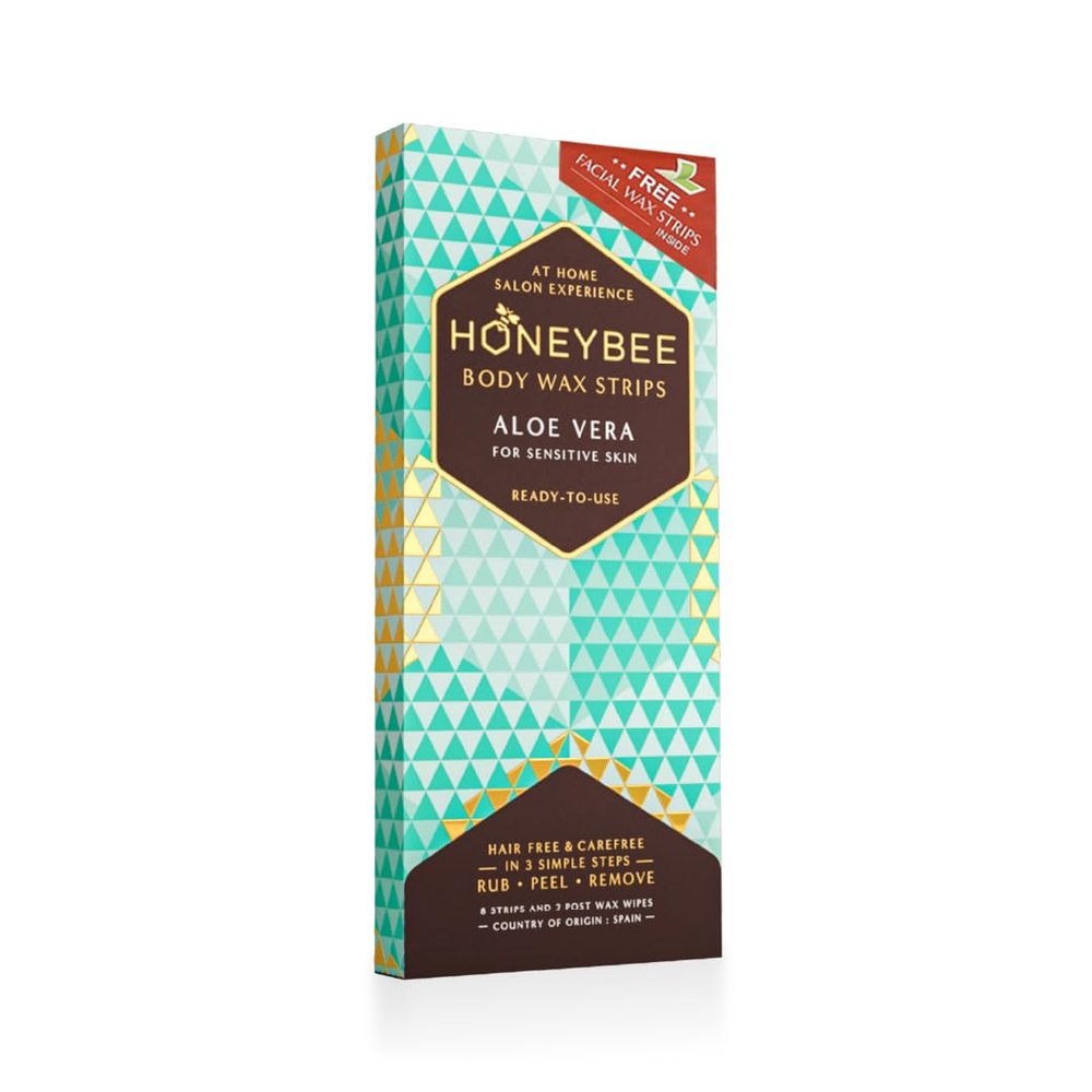 Honeybee Aloe Vera Body Wax Strips For Legs, Arms, Underarms & Bikini Line | Full Body Waxing Strips Kit For All Types of Skin | Cold Wax Strips For Hair Removal At Home