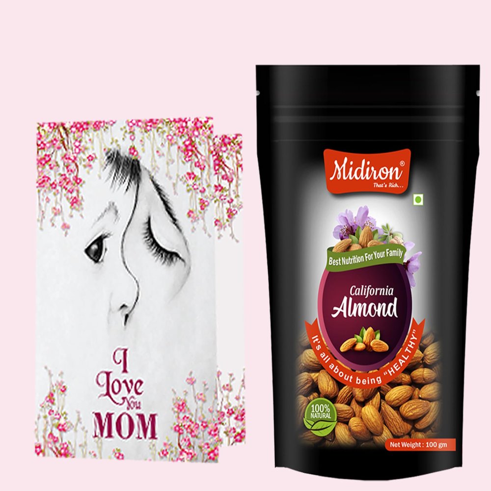 Midiron Almonds gift for mother|100% Natural California Dried Almonds 100g Pack Pouch |Gift for Mother's Day, Birthday | Premium Badam Giri | High in Fiber & Boost Immunity | Real Nuts | Gluten Free