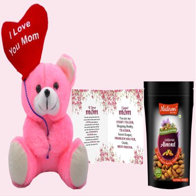 Midiron High in Protein & Boost Immunity |mother's day gift for mom, Aunty, Grandmother gift | Real Nuts | Gluten Free | California Almonds 100g Pack Pouch, Pink Teddy, Greeting Card
