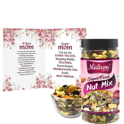 Midiron Mother's Day Uniqe Gift Combo | Nut Mix 250g Pack Bottle |Lovely Gift for Mother's Day, Birthday, Anniversary | High in Fiber & Boost Immunity | Real Nuts | Gluten Free | Greeting Card