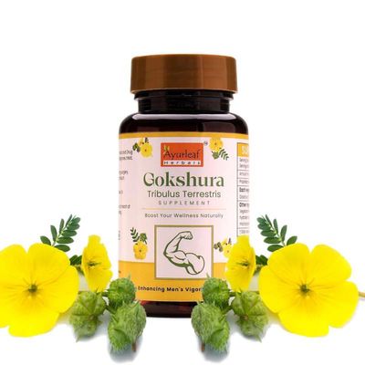 Ayurleaf Herbals Gokshura Tribulus-500mg Capsules | Boosts Vitality & Stamina | Supports Gut Health | 100% Natural Herb (60 Capsules)