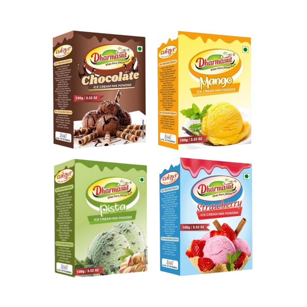 Chocolate + Mango + Pista + Strawberry Ice Cream Mix Powder 100g Each