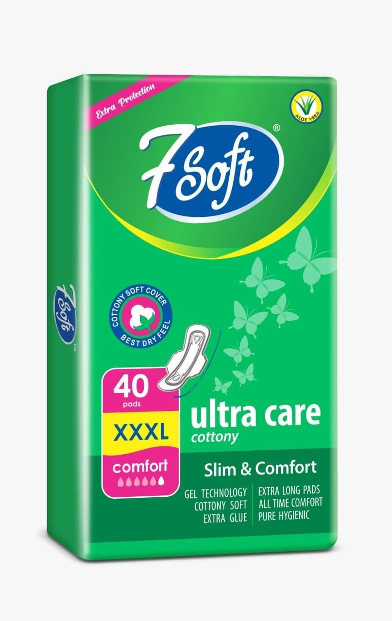 7 soft Maxi Care Slim Comfort Cottony Extra Long Xxl Sanitary Pad Napkin With Wings For Women And Girl (Pack of 1) (Green)