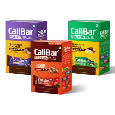CaliBar 20g Protein Bar - All Variants Combo - Almond Choco,Banana Binge, Cookie Crunch (Pack of Total 18 Bars)(65g x 18 Bars)