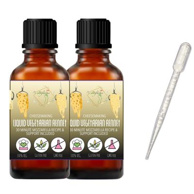 Alla's Posh Flavors Cheesemaking Liquid Rennet | 100% VEG | Make Mozzarella Burrata Cream Cheese from 1 Litre Milk | 3 drops per liter | 30ml Premium Glass Bottle | Lab Tested (30 ml x 2 Bottles)