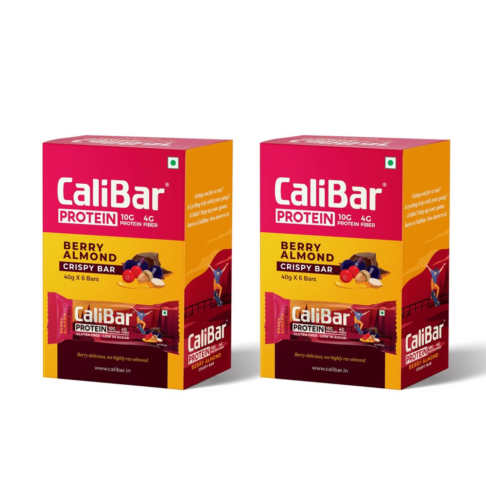 CaliBar 10g Protein Bar - Berry Almond Crispy Bar (Pack of 12) Real Bits of Cranberry & Blackcurrant, Low In Sugar, Sweetened With Honey, Gluten-Free, 4g Fiber, No Preservatives (40g x 12 Bars)