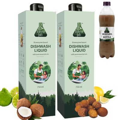 Forest Lab Natural Dishwash Liquid | 1.5 Litre | Bio-Enzyme & Soapnut Powered | No Harmful Chemicals (Paraben,SLS Free) | Ecofriendly | Organic & Plant Based Ingredients (750 ml (Pack of 2))