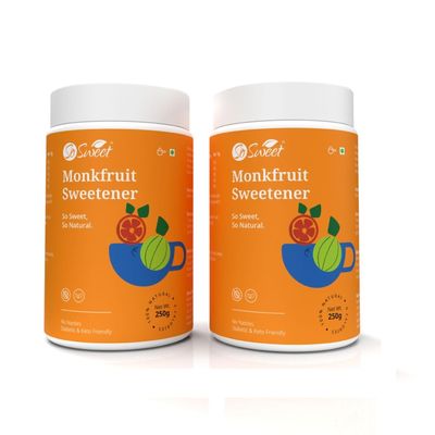 So Sweet Monk Fruit Sweetener - 100% Natural, Zero Calorie, 500gm, Diabetic & Keto-Friendly, Pack of 2 (250g Each), Ideal for Healthy Baking and Cooking, Perfect Sugar Alternative