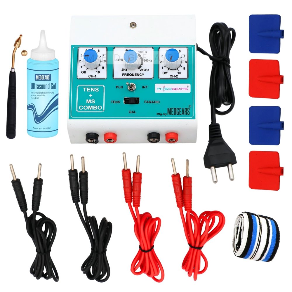 Physiogears Mini Tens+MS Transcutaneous Electrical Nerve Stimulation Tens Muscle Stimulator Machine for Physiotherapy electrotherapy combo for all Pain Relief