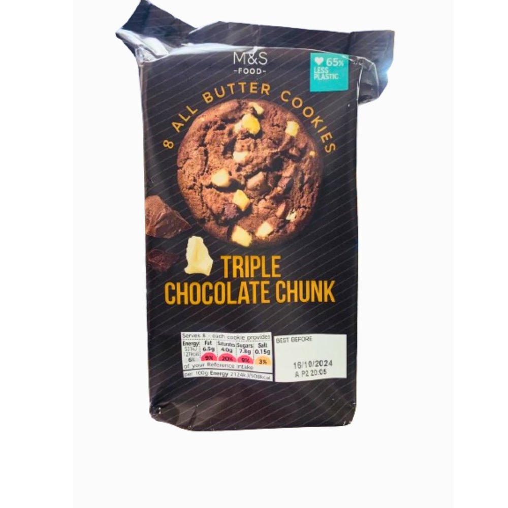 Mark And Spencer Triple Chocolate Chunk 8 All Butter Cookies 200g (Imported)