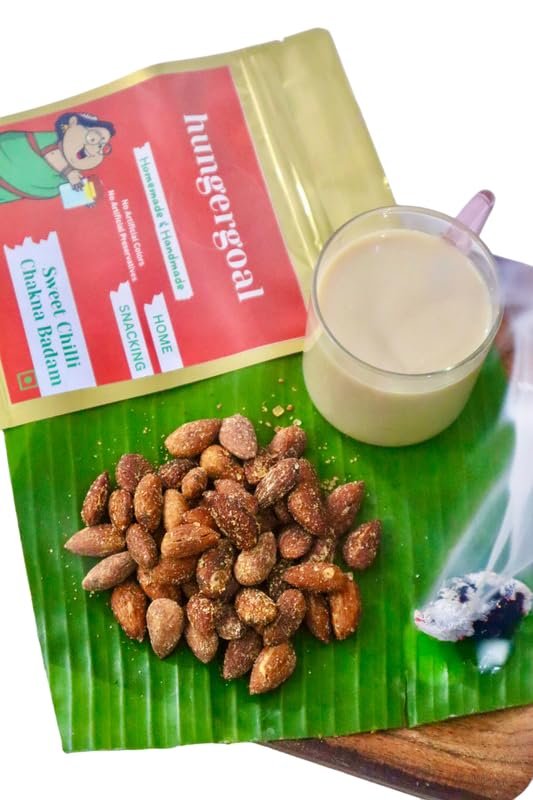 hungergoal Sweet Chilli Chakna Badam 100% Natural and Premium California Almond | Quality Badam Giri - Almonds Rich in Protein | Real Nuts | Whole Natural Badam Dry Fruits 50 Gram Pack of 1