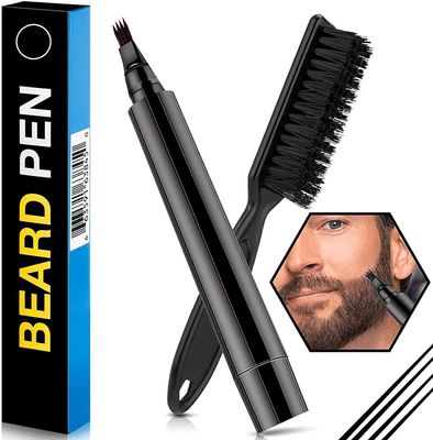 Beard Pencil Filler For Men Barber Styling Pen with Bristle Beard Brush Waterproof, Sweat Proof Natural Shaping Up for Men Beard, Moustache & Eyebrows
