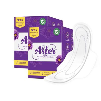 Astercare Organic Biodegradable Soft & Rash Free Sanitary Pads for Women XL+12 Pads Super Absorption Medium to Heavy Flow Extra Coverage Fragrance Free Leakage-Proof (Without Disposable, 24, count)