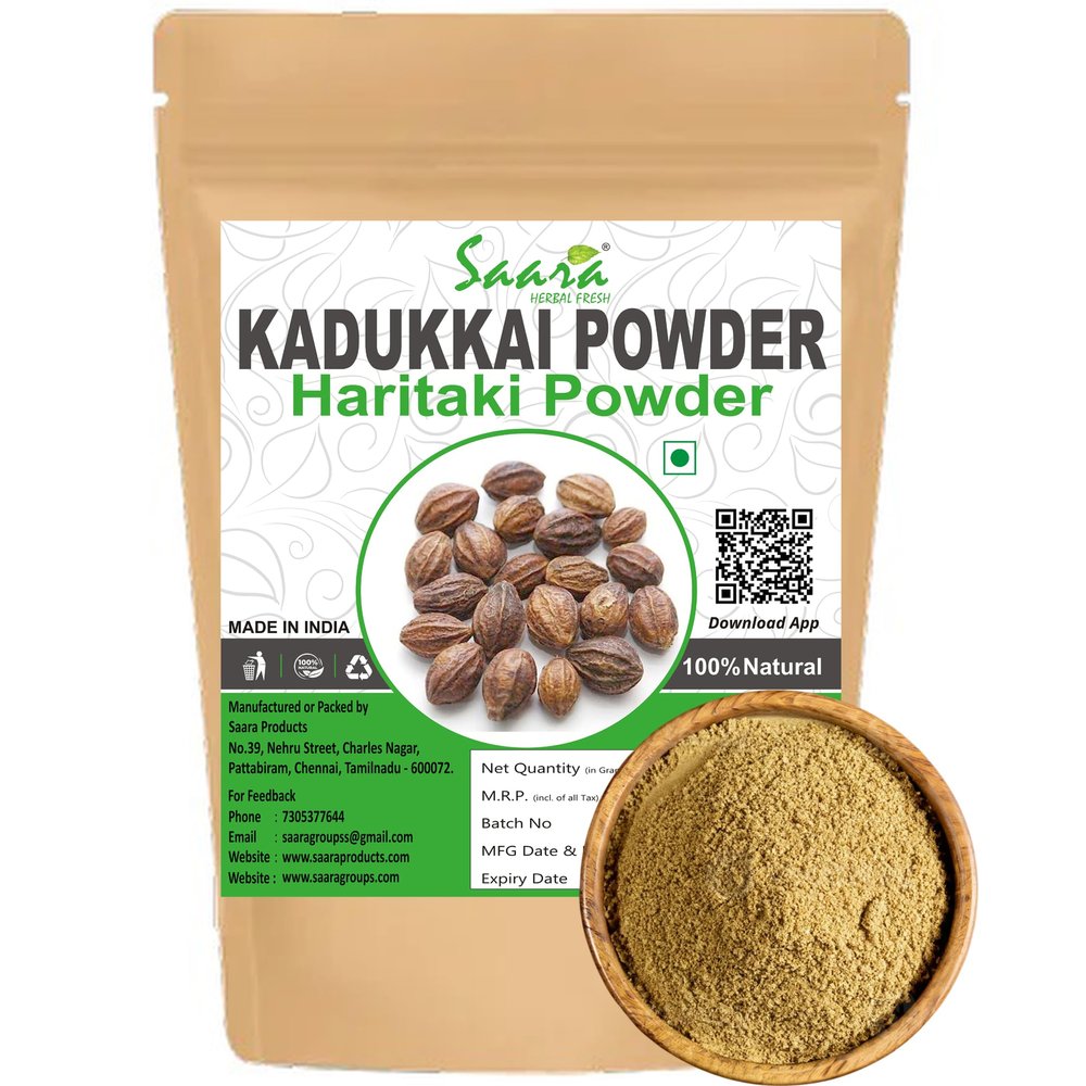 Saara HERBAL FRESH Kadukkai Powder, 100g, Haritaki Powder, Harad Powder, Terminalia Chebula,Karakkai, Black Myrobalans Powder (pack of 1 x 100g)