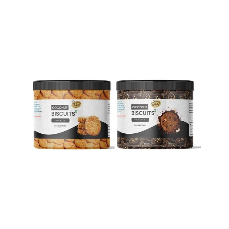 THE HERB PLANET Combo Pack of Biscuits | Coconut Biscuit and Choconut Biscuit |Homemade Taste Vegetarian Cookies |200 Grams Each | Pack of 2