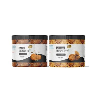 THE HERB PLANET Combo Pack of Biscuits | Kaju Biscuit and Jeera Biscuit |Homemade Taste Vegetarian Cookies |200 Grams Each | Pack of 2