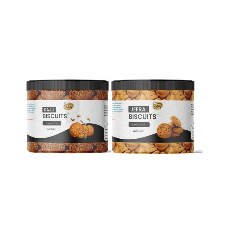 THE HERB PLANET Combo Pack of Biscuits | Kaju Biscuit and Jeera Biscuit |Homemade Taste Vegetarian Cookies |200 Grams Each | Pack of 2