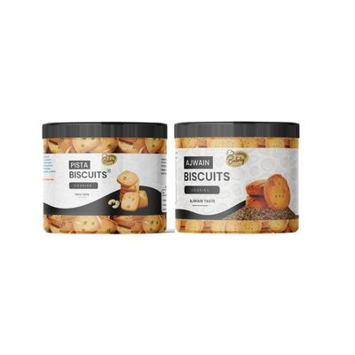 THE HERB PLANET Combo Pack of Biscuits | Pista Biscuit and Ajwain Biscuit |Homemade Taste Vegetarian Cookies |200 Grams Each | Pack of 2