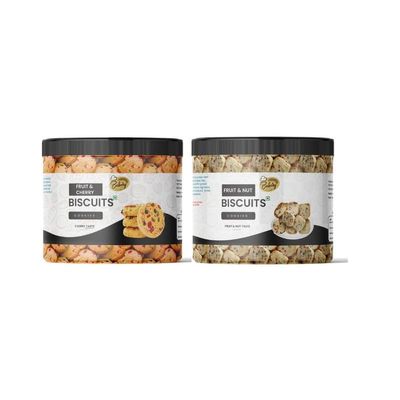 THE HERB PLANET Combo Pack of Biscuits | Fruit & Cherry and Fruit & Nuts Biscuit |Homemade Taste Vegetarian Cookies |200 Grams Each | Pack of 2