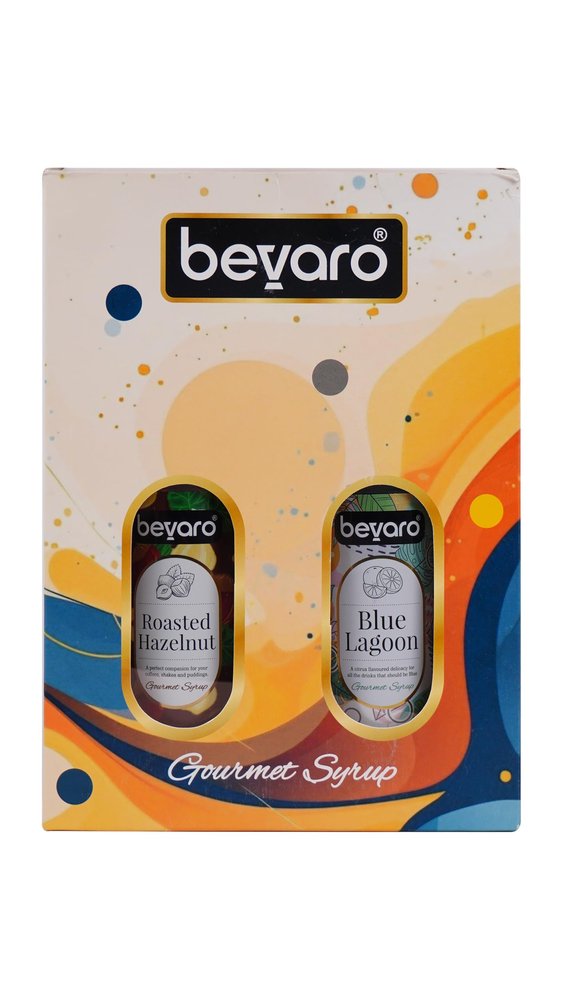 Bevaro Gift Box Roasted Hazelnut And Blue Lagoon Syrup 300ml Each,For Refreshing Gourmet Syrup Cocktails, Mocktails, Mixers & Other Beverages (Pack Of 2)