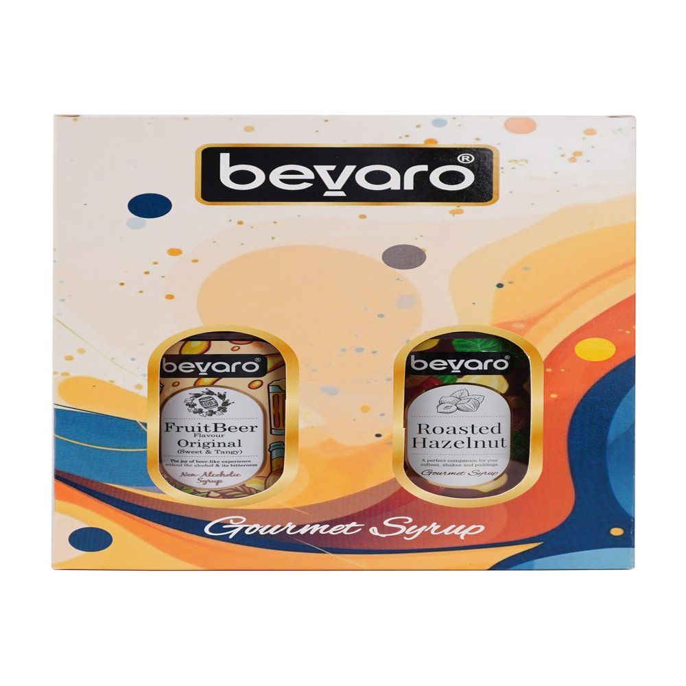 Bevaro Gift Box FruitBeer Original And Roasted Hazelnut Syrup 300ml Each,For Shakes and Desserts Add-ons (Pack Of 2)