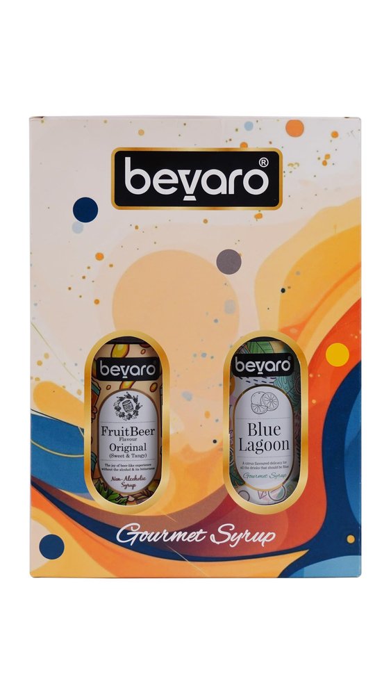Bevaro Gift Box FruitBeer Original And Blue Lagoon Syrup300ml Each,For Shakes and Desserts Add-ons(Pack Of 2)