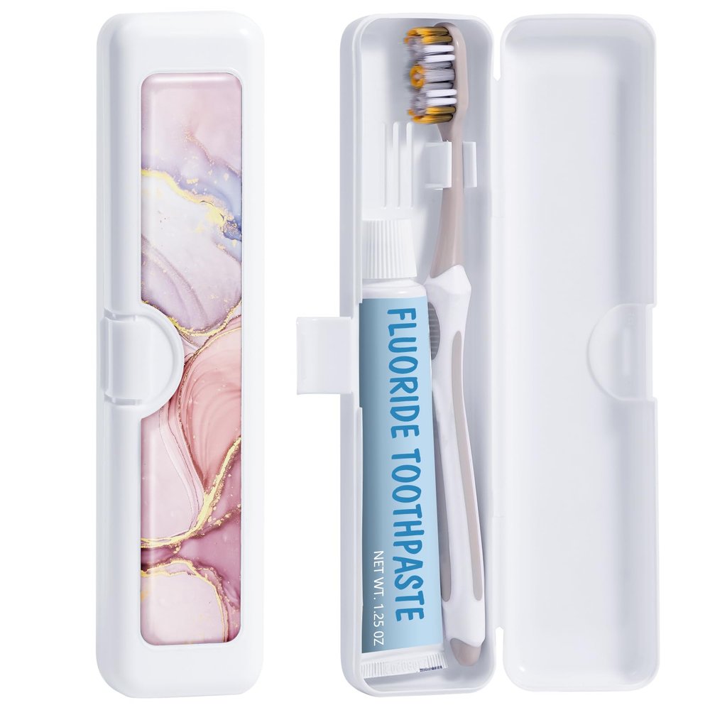 Gerkia Toothbrush Travel Case, Convenient Colorful Pattern Travel Toothbrush Case and Travel Toothbrush Holder, Toothbrush Covers and Toothbrush Holders Travel Travel Tongue Scraper Case