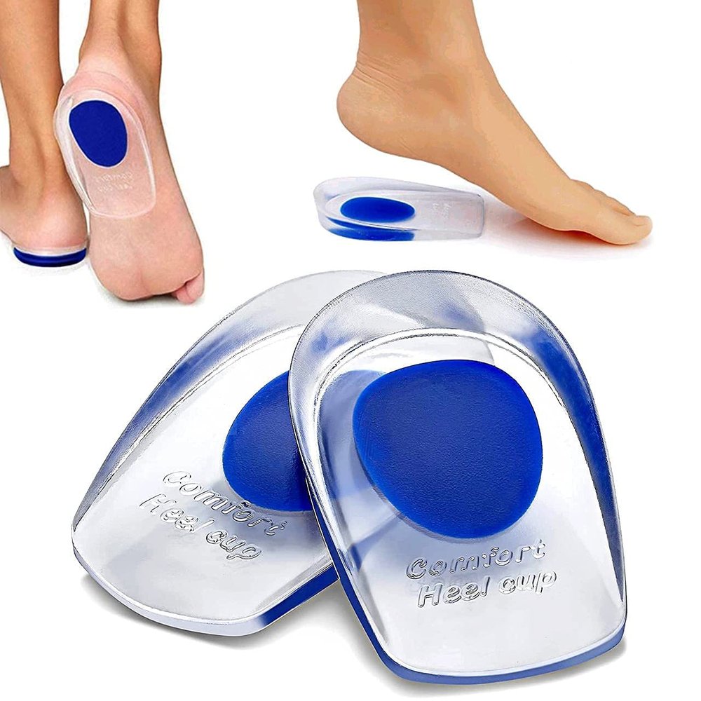 AEKDO Silicon Gel Shoe Sole Heel Pad for Heel Pain Relief Heel Spur Shoe Support Pad for Men Heels Cushion Height Increase Heel Shoes Insoles for MEN & Women (Blue 1 pair)