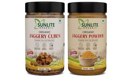SUNLITE ORGANIC Combo of Organic Jaggery Cubes-500g & Organic Jaggery Powder-500g for Healthy Sugar for Immunity, Sweet Delight, Pure & Healthier Sugar Alternative