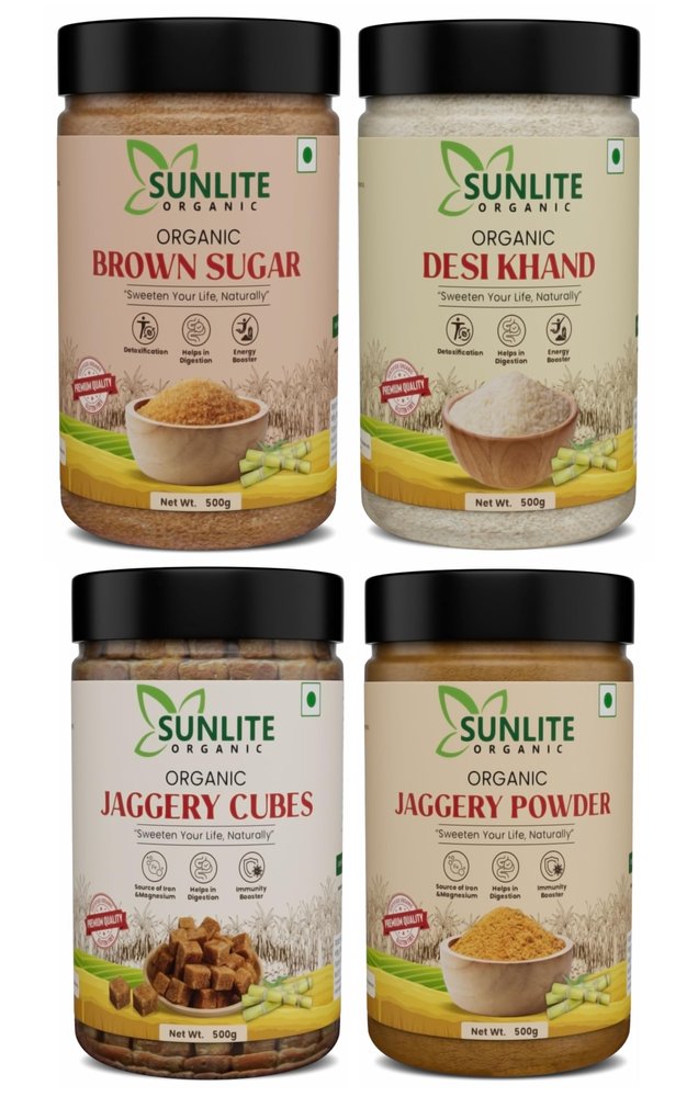 SUNLITE ORGANIC Organic Sweetener Combo Pack, 100% Vegan, Unprocessed and Unadulterated for Nutrient-Rich, Healthy Sugar for Immunity, Natural Raw Sugar, Wholesome Sugar for Baking, Tea (Combo of 4)