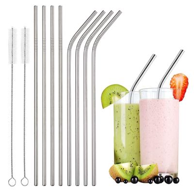 PROXN Steel Smoothie Straws, 0.4' Extra Wide Reusable Metal Drinking Straws for Milkshake, Boba, Smoothie, Beverage, Set of 4 with 1 Cleaning Brush