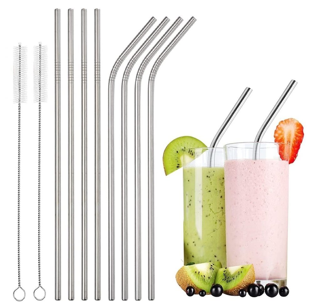 PROXN Steel Smoothie Straws, 0.4' Extra Wide Reusable Metal Drinking Straws for Milkshake, Boba, Smoothie, Beverage, Set of 4 with 1 Cleaning Brush