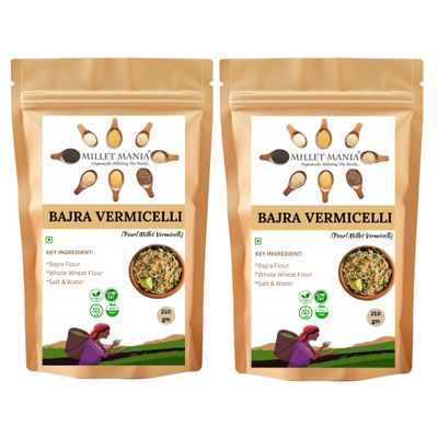 Bajra Millet Vermicelli  210g | Pearl Millet Vermicelli 100% Natural & Wholesome | Rich in Iron & Fiber | Perfect for Upma, Kheer & Healthy Snacks | Traditional Indian Semiya | Diabetic-Friendly (Pack of 2)