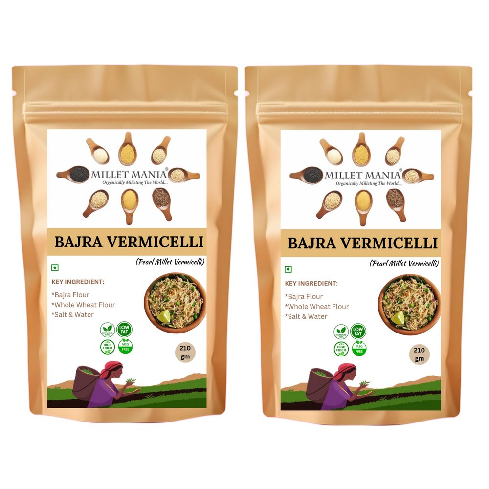 Bajra Millet Vermicelli 210g | Pearl Millet Vermicelli 100% Natural & Wholesome | Rich in Iron & Fiber | Perfect for Upma, Kheer & Healthy Snacks | Traditional Indian Semiya | Diabetic-Friendly (Pack of 2)