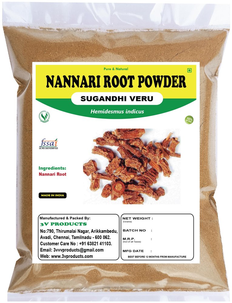 3V PRODUCTS - Nannari Root Powder - Pack of 2x50g - Naruninti | Anantamul | Hemidesmus indicus | Indian Sarsaparilla for Body Heat reduce | Blood purifier | Digestive
