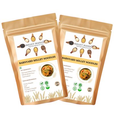 Barnyard Millet Noodles 210g | Made with Barnyard Millet & Whole Wheat Flour | No Maida, No Preservatives | Healthy Noodles for Kids & Adults | Tasty Masala Included | High Fiber, Guilt-Free Snack (Pack of 2)