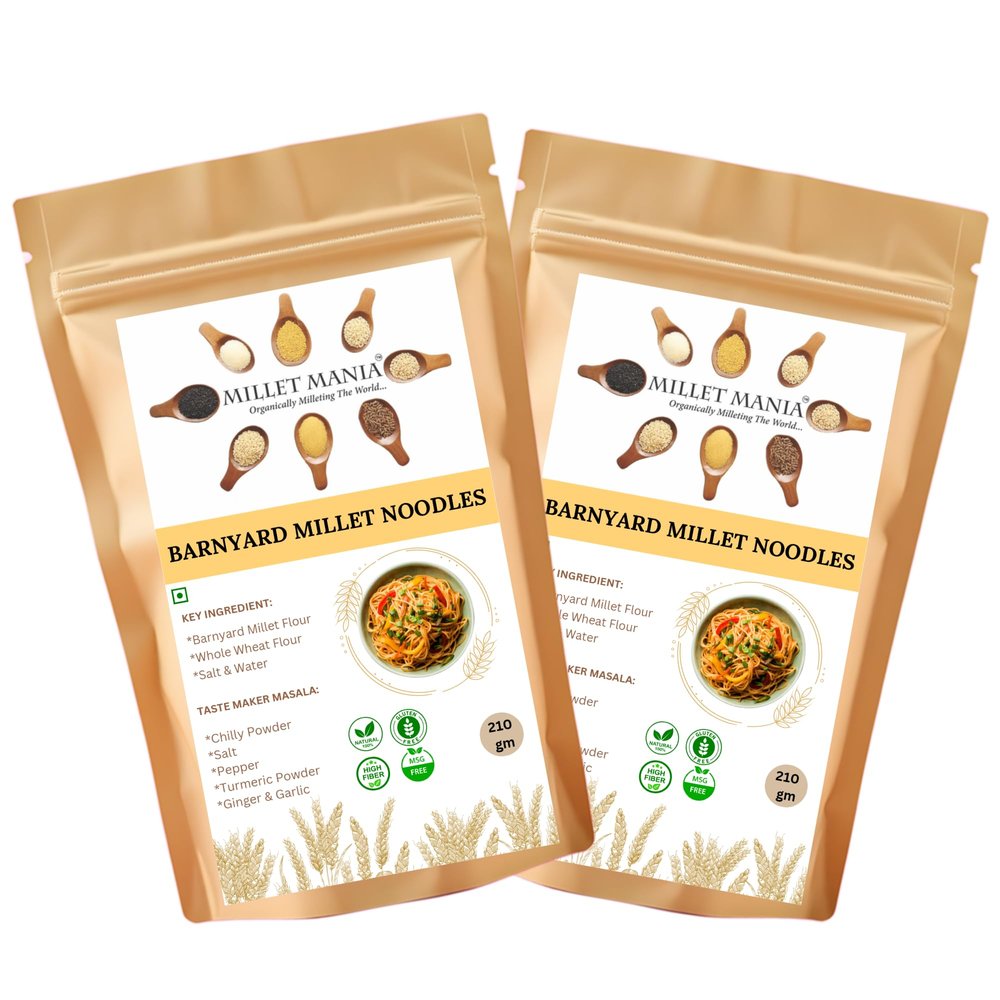 Barnyard Millet Noodles 210g | Made with Barnyard Millet & Whole Wheat Flour | No Maida, No Preservatives | Healthy Noodles for Kids & Adults | Tasty Masala Included | High Fiber, Guilt-Free Snack (Pack of 2)