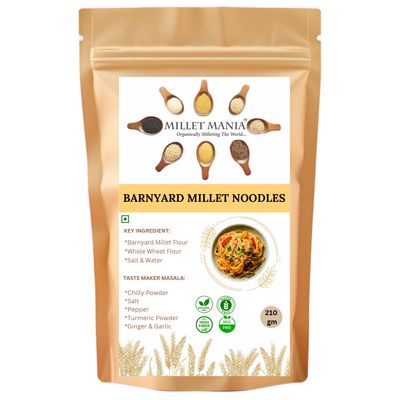 Barnyard Millet Noodles 210g | Made with Barnyard Millet & Whole Wheat Flour | No Maida, No Preservatives | Healthy Noodles for Kids & Adults | Tasty Masala Included | High Fiber, Guilt-Free Snack (Pack of 1)