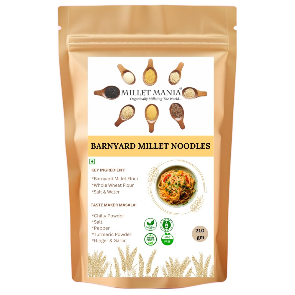 Barnyard Millet Noodles 210g | Made with Barnyard Millet & Whole Wheat Flour | No Maida, No Preservatives | Healthy Noodles for Kids & Adults | Tasty Masala Included | High Fiber, Guilt-Free Snack (Pack of 1)