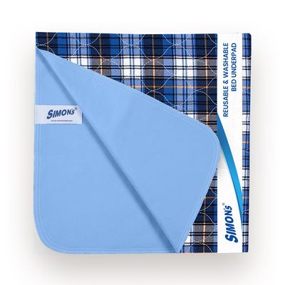 Simons Adult Reusable Stain-Mask Bed Underpad for Elderly, Heavy Absorbency Large Size 34 X 36 inches | Leak Proof 4 Layer Design Protects Surfaces for Incontinence Patients Blue Check | Pack of 1