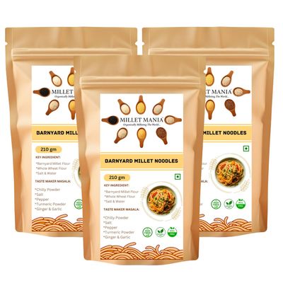 Barnyard Millet Noodles 210g | Made with Barnyard Millet & Whole Wheat Flour | No Maida, No Preservatives | Healthy Noodles for Kids & Adults | Tasty Masala Included | High Fiber, Guilt-Free Snack (Pack of 3)
