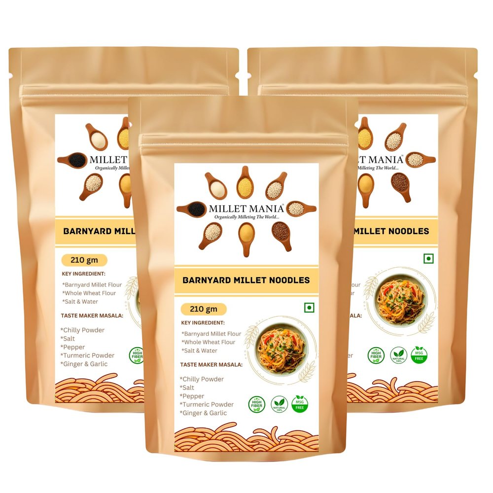 Barnyard Millet Noodles 210g | Made with Barnyard Millet & Whole Wheat Flour | No Maida, No Preservatives | Healthy Noodles for Kids & Adults | Tasty Masala Included | High Fiber, Guilt-Free Snack (Pack of 3)
