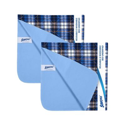 Simons Adult Reusable Stain-Mask Bed Underpad for Elderly, Heavy Absorbency Large Size 34 X 36 inches | Leak Proof 4 Layer Design Protects Surfaces for Incontinence Patients Blue Check | Pack of 2