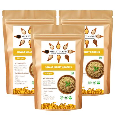 Millet Mania Sorghum Millet Jowar Noodles Healthy Noodles for Kids & Adults | No Maida, High Fiber, Diabetic-Friendly, Easy to Cook | Guilt-Free Maida Alternative | 210g (Pack of 3)