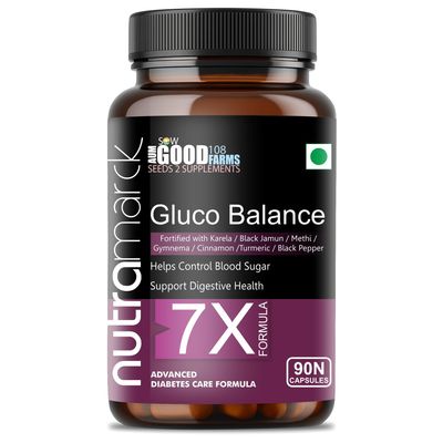 NutraMarck Gluco Balance 7X Capsules | Diabetes Support Supplement for Sugar Control with Jamun, Karela & Gudmar | Blood Sugar Management for Men & Women | (90 Count (Pack of 1))