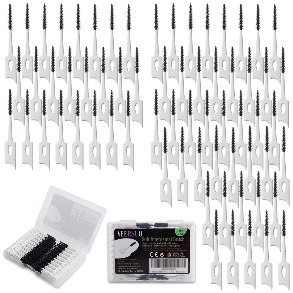 YEERSUO 280PCS Soft interdental Brushes, Dental Toothpicks Brush Between Teeth, Toothpick Floss Picks Brush Disposable for Cleaning, Toothbrush Clean Tool, Black Colors