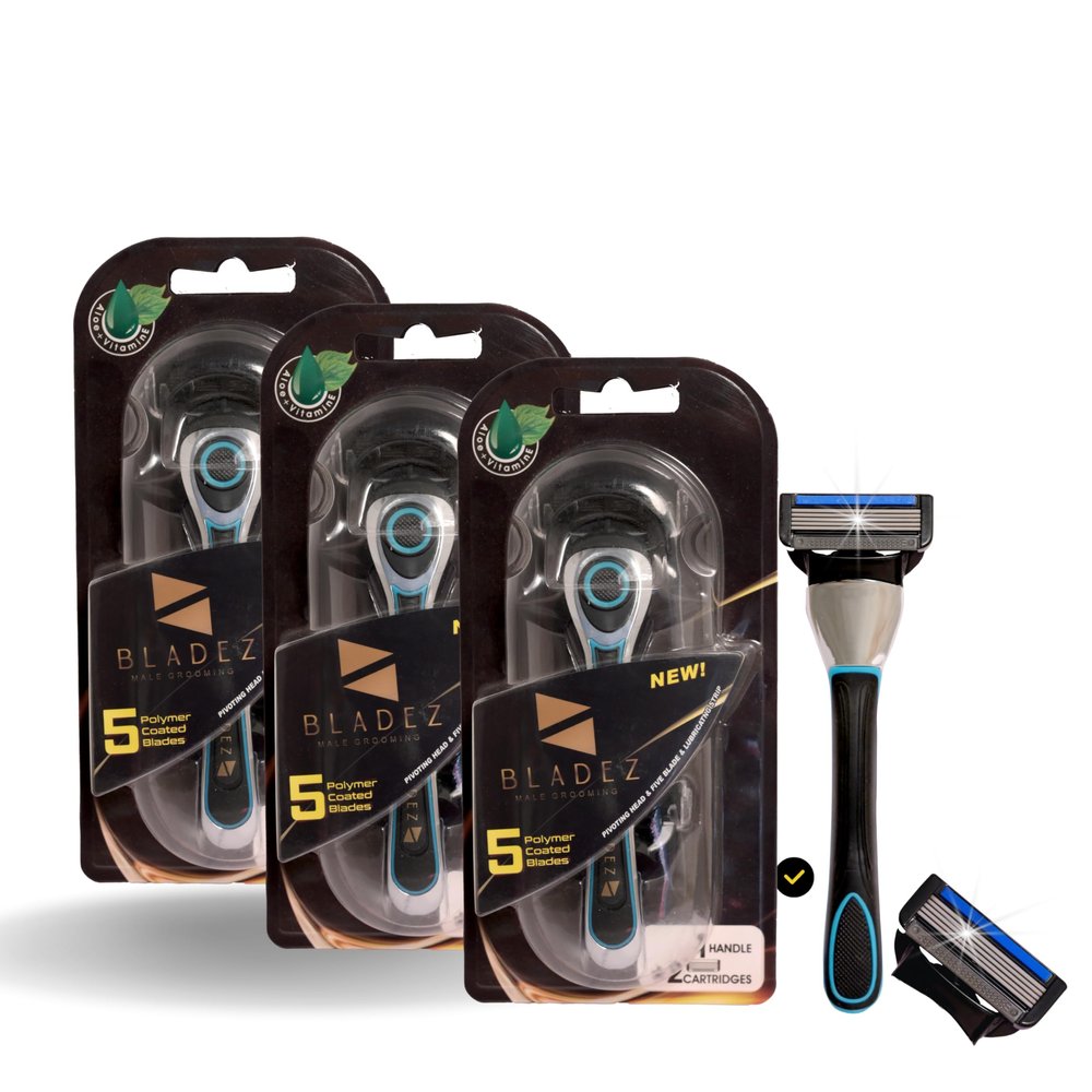 BLADEZ Women Shaving Razor 5 Blade Quick & Easy Hair Removal With Aloe+Vitamin, Flexible & Rounded Head, Non-Slip Handle | Pack Of 3