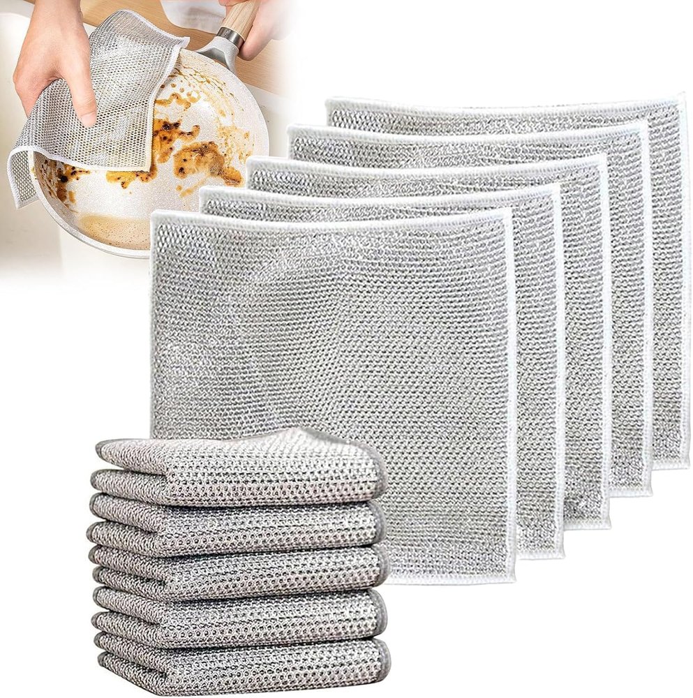 perpetual Multipurpose Wire Dishwashing Rags for Wet and Dry, Stainless Steel Scrubber, Non-Scratch Wire Dishcloth for Washing Dishes, Sinks, Counters, Easy Rinsing Machine Washable (Pack of 10)